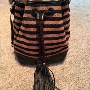 Brighton Striped Black and Brown canvas and leather Women's Bag